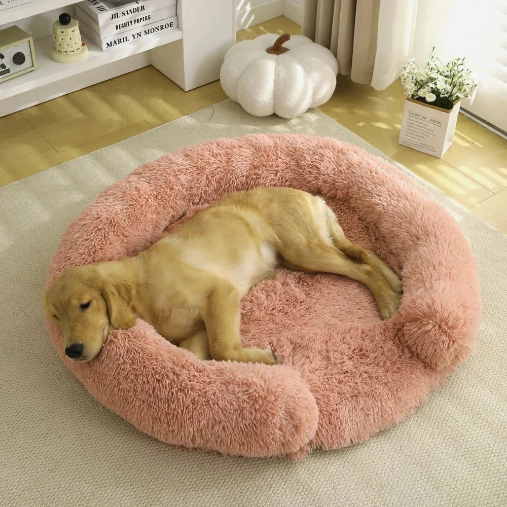 Dog Bed Round Plush Removable Washable Cover Non-Slip Bottom
