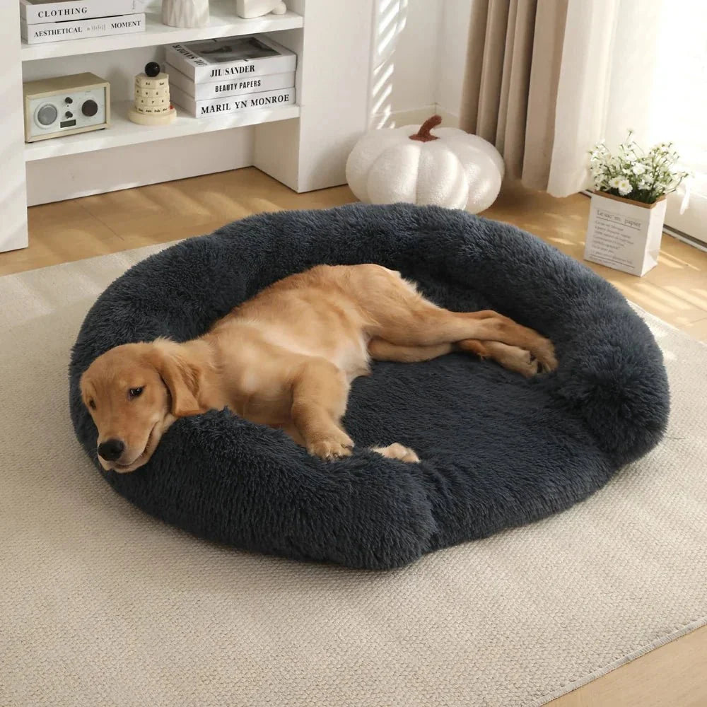 Dog Bed Round Plush Removable Washable Cover Non-Slip Bottom