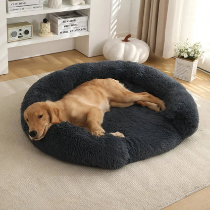 Dog Bed Round Plush Removable Washable Cover Non-Slip Bottom