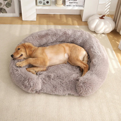 Dog Bed Round Plush Removable Washable Cover Non-Slip Bottom