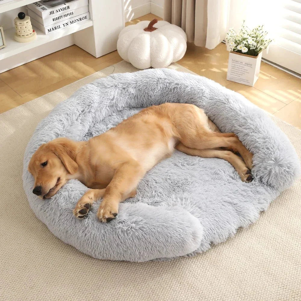 Dog Bed Round Plush Removable Washable Cover Non-Slip Bottom
