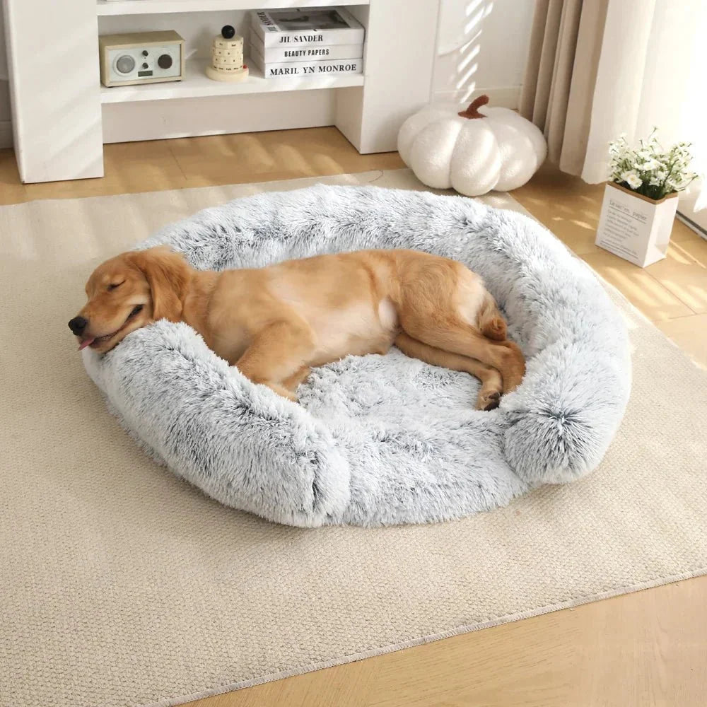 Dog Bed Round Plush Removable Washable Cover Non-Slip Bottom