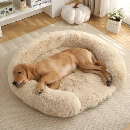 Dog Bed Round Plush Removable Washable Cover Non-Slip Bottom