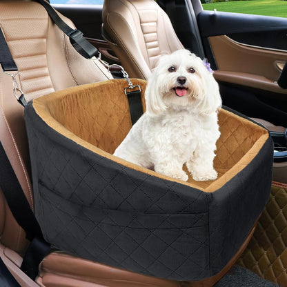 Dog Car Seat Elevated Booster With Safety Belt & Storage Pockets