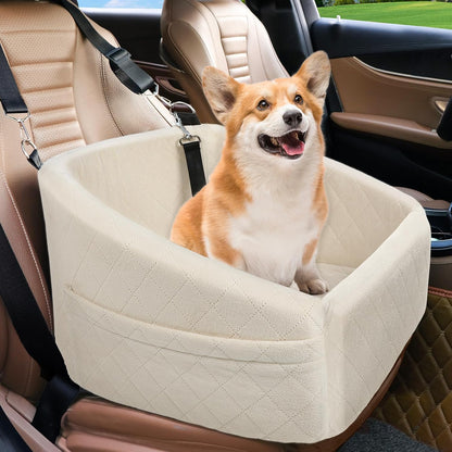 Dog Car Seat Elevated Booster With Safety Belt & Storage Pockets