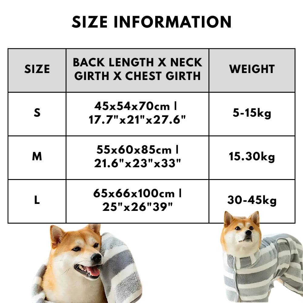 Dog Drying Robe Cotton & Microfiber Super-Absorbent Full Coverage