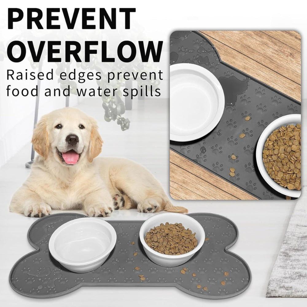 Dog Feeding Mat Bone-Shaped Non-Slip Waterproof Silicone