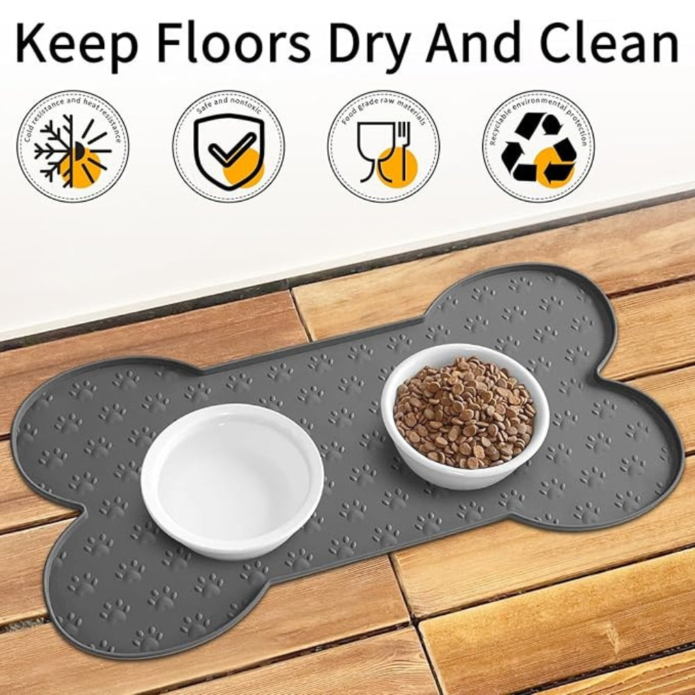 Dog Feeding Mat Bone-Shaped Non-Slip Waterproof Silicone