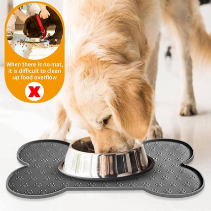 Dog Feeding Mat Bone-Shaped Non-Slip Waterproof Silicone
