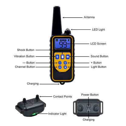 Dog Training Collar Tone Vibration Static 2600 Ft Range Waterproof Rechargeable