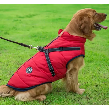 Dog Winter Coat Waterproof Windproof Built-In Harness Fleece-Lined