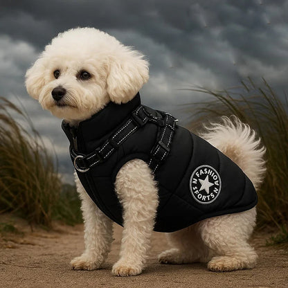 Dog Winter Coat Waterproof Windproof Built-In Harness Fleece-Lined