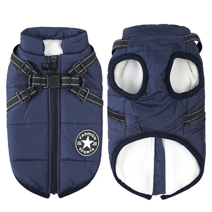 Dog Winter Coat Waterproof Windproof Built-In Harness Fleece-Lined