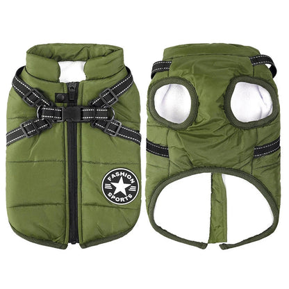 Dog Winter Coat Waterproof Windproof Built-In Harness Fleece-Lined