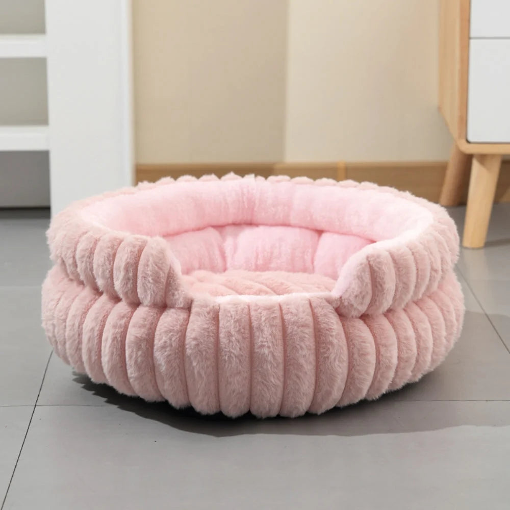 Donut Pet Bed Plush Raised Sides Removable Washable Mat