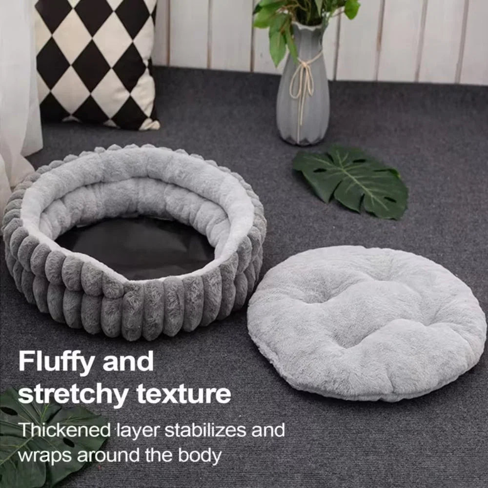 Donut Pet Bed Plush Raised Sides Removable Washable Mat