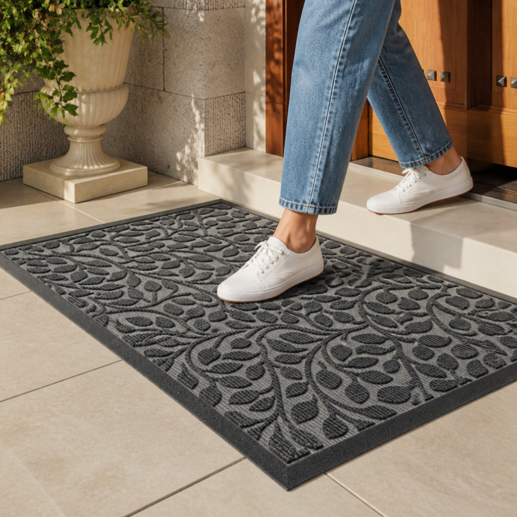 Door Mat Floral Design Non-Slip Backing & Easy Clean