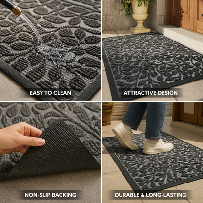 Door Mat Floral Design Non-Slip Backing & Easy Clean