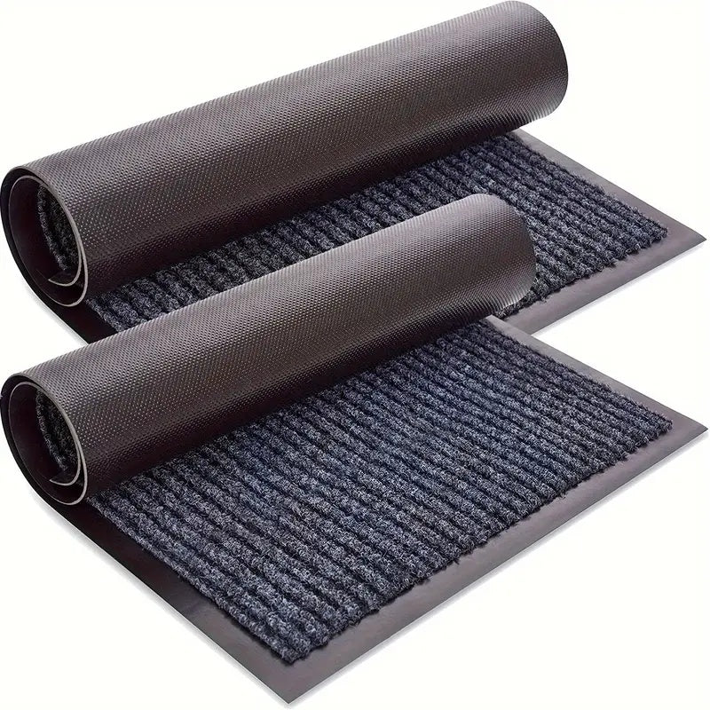 Door Mat Striped Braided Polyester Non-Slip Backing