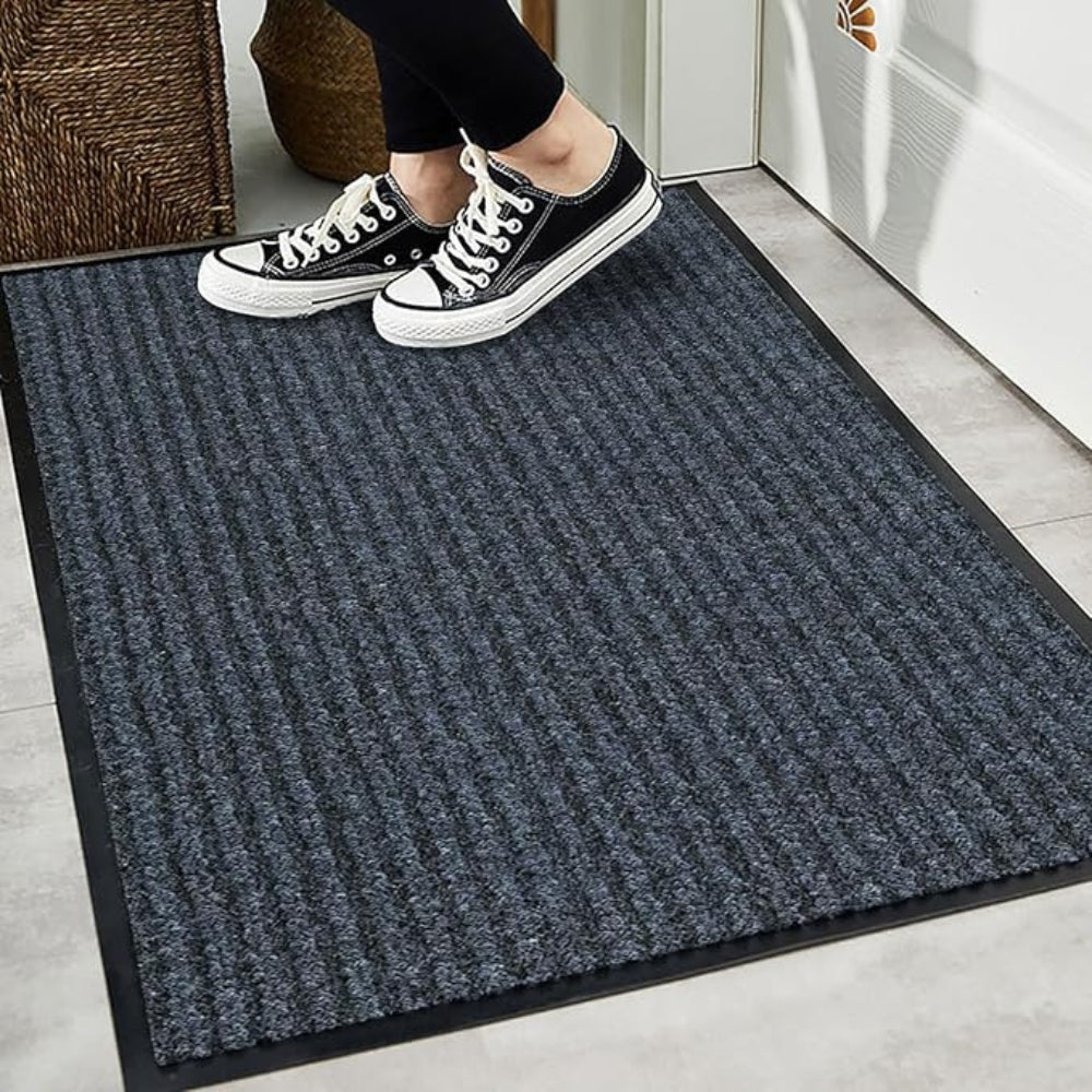 Door Mat Striped Braided Polyester Non-Slip Backing