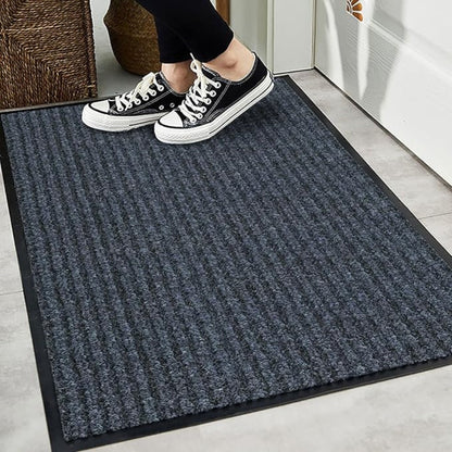 Door Mat Striped Braided Polyester Non-Slip Backing