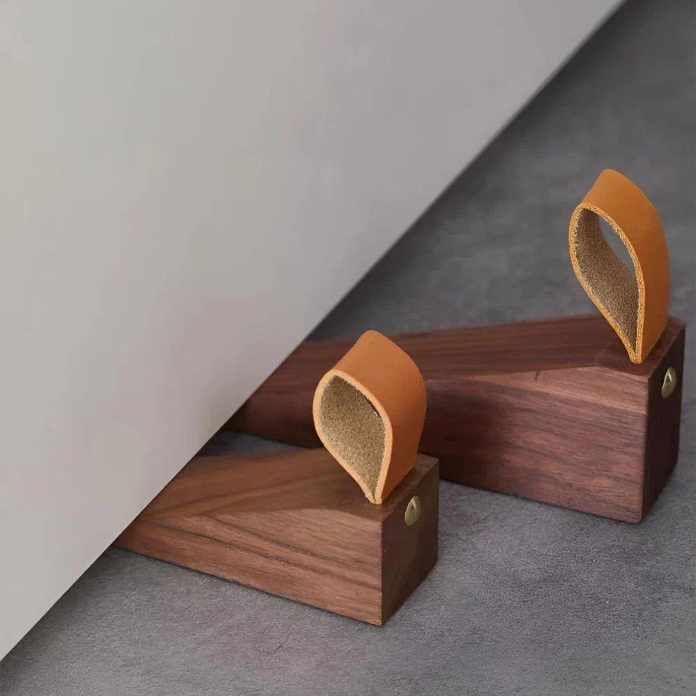 Door Stopper Natural Wood Metal Top Anti-Slip Base