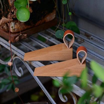 Door Stopper Natural Wood Metal Top Anti-Slip Base