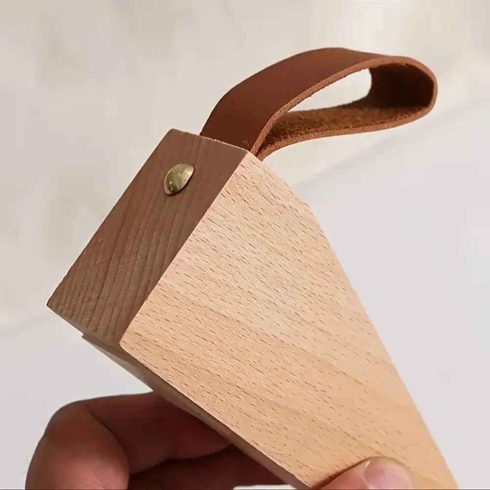 Door Stopper Natural Wood Metal Top Anti-Slip Base
