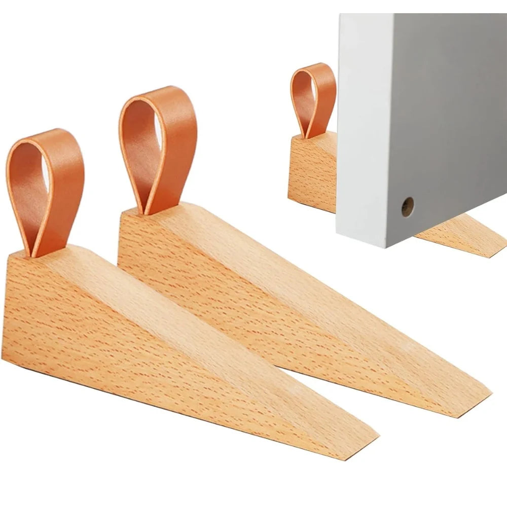 Door Stopper Natural Wood Metal Top Anti-Slip Base