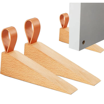 Door Stopper Natural Wood Metal Top Anti-Slip Base