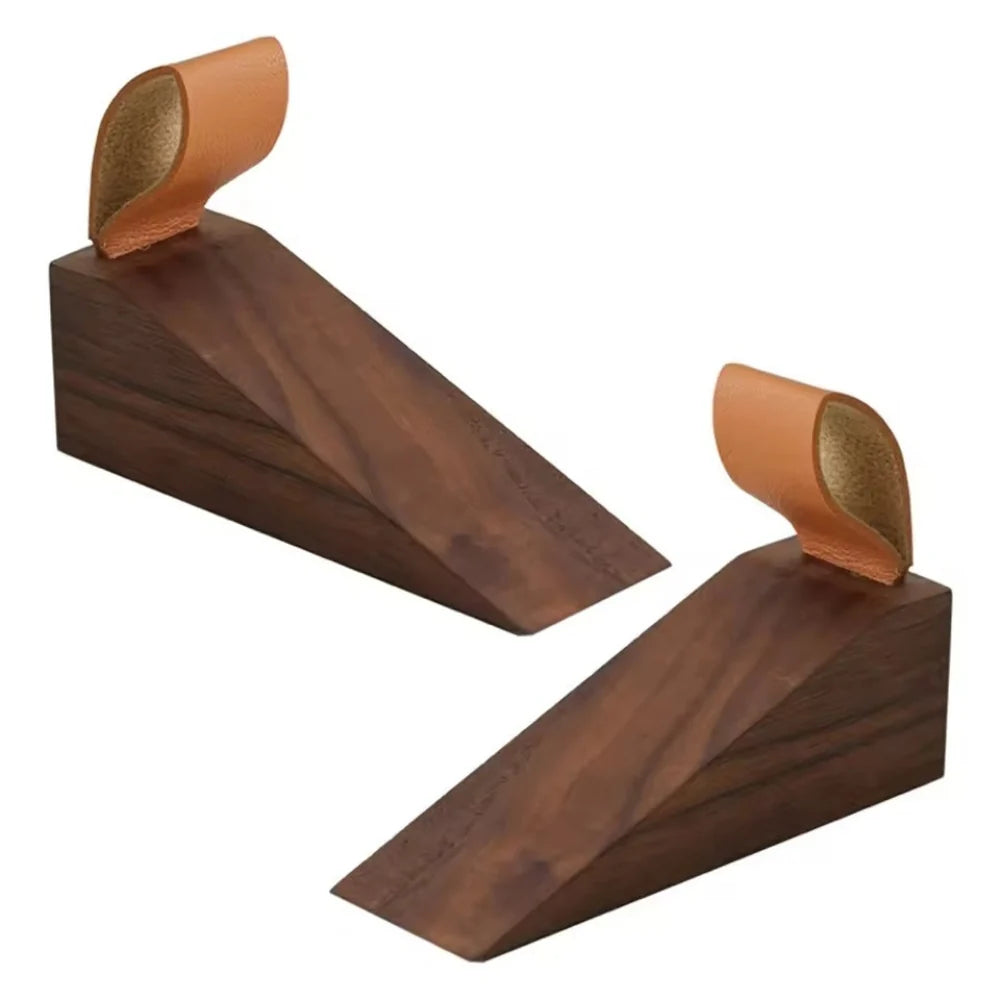 Door Stopper Natural Wood Metal Top Anti-Slip Base
