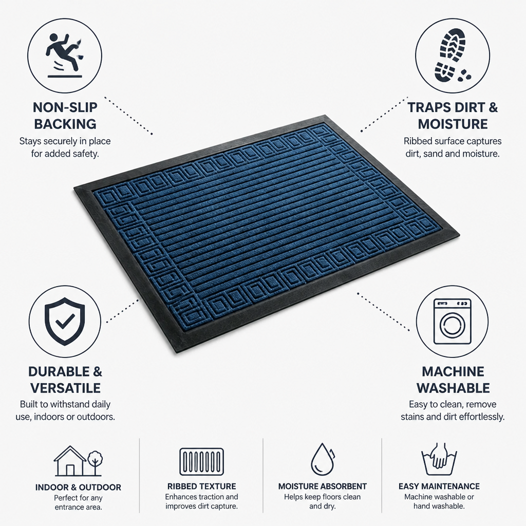 Doormat Non-Slip Backing Ribbed Textured Machine Washable