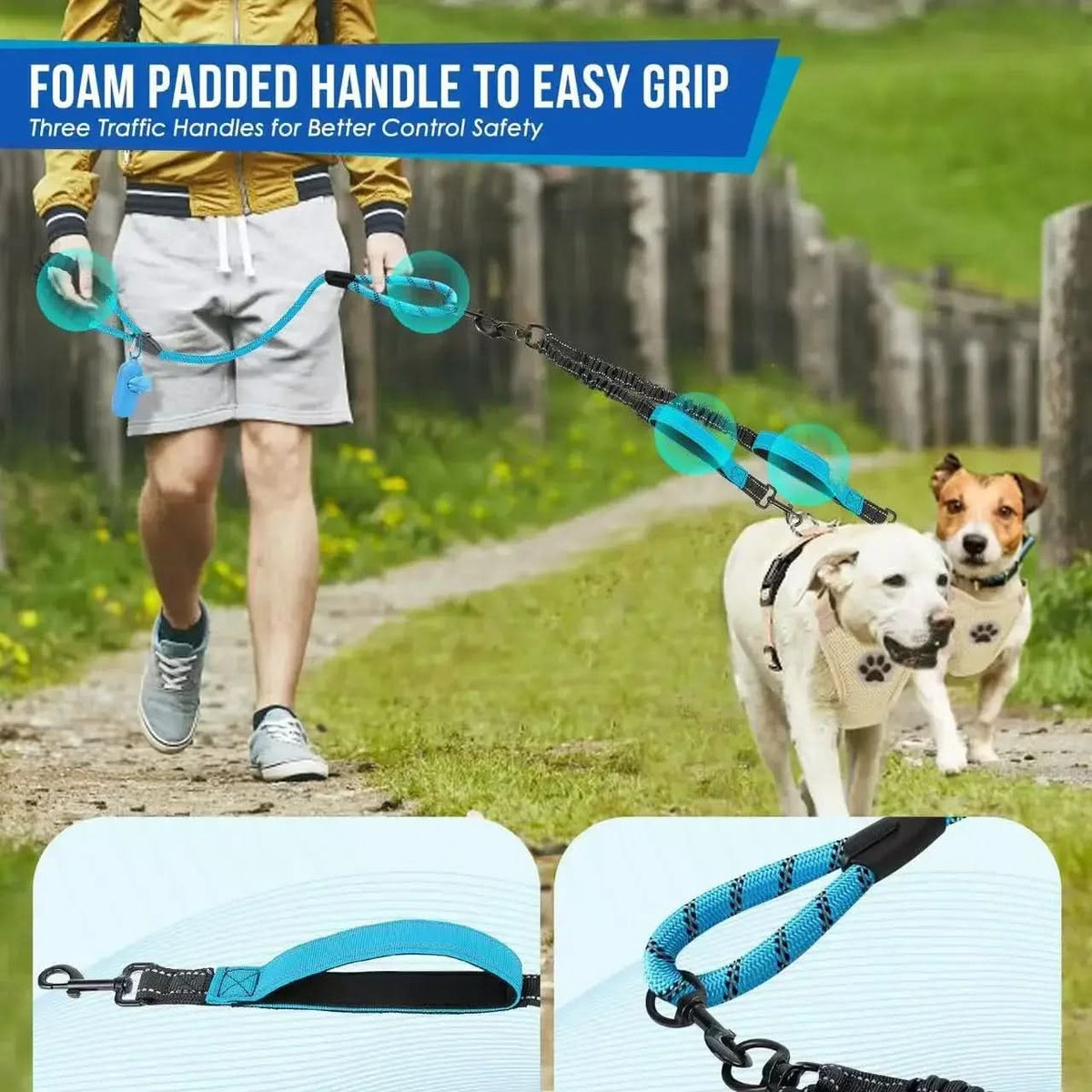 Double Dog Leash 360° Swivel Shock-Absorbing Design