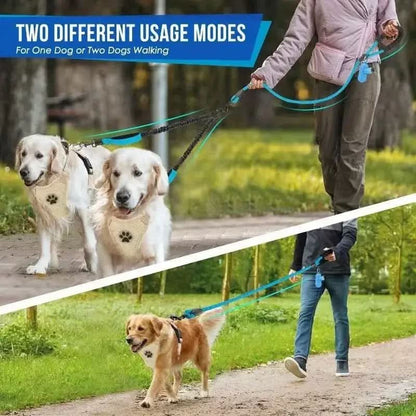 Double Dog Leash 360° Swivel Shock-Absorbing Design