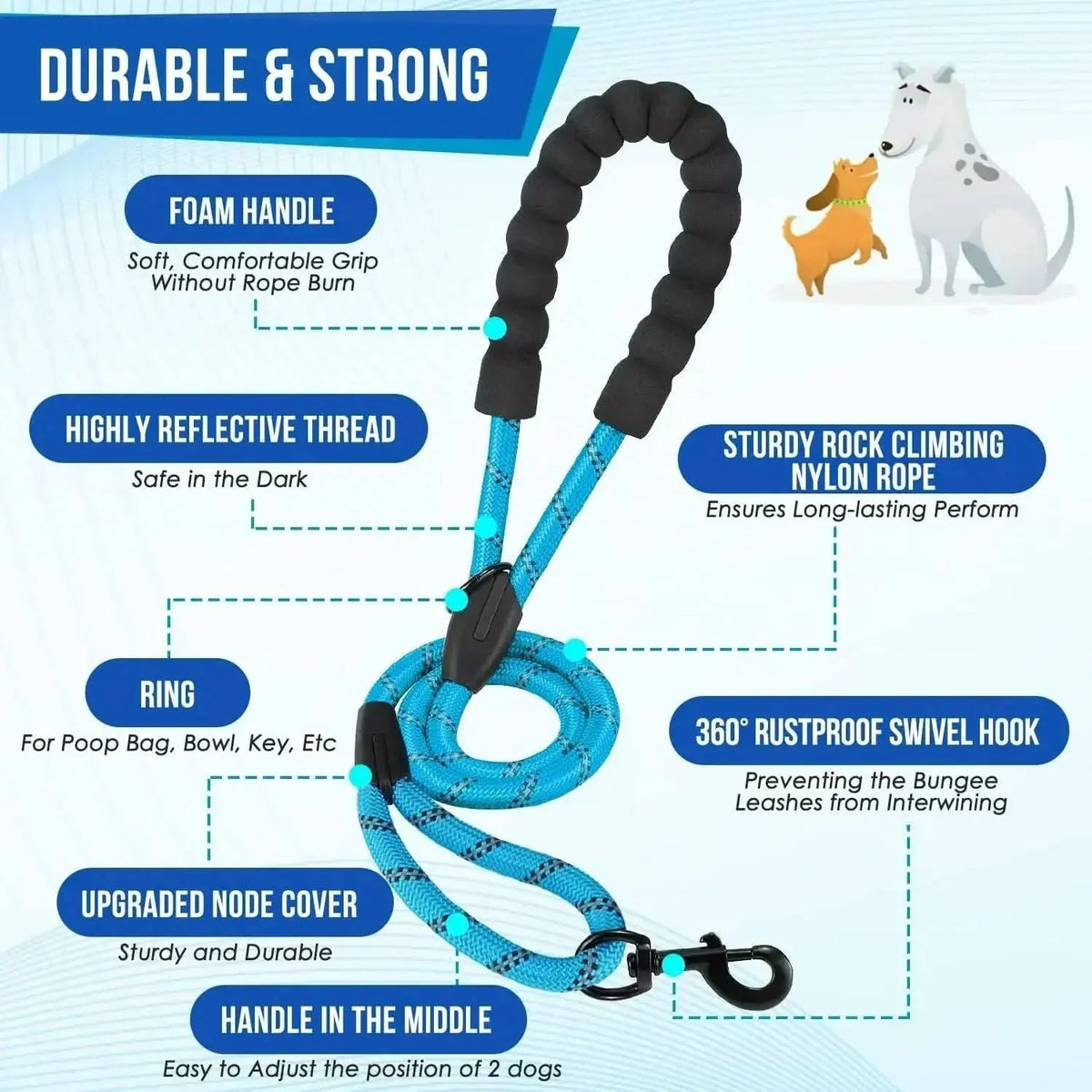 Double Dog Leash 360° Swivel Shock-Absorbing Design