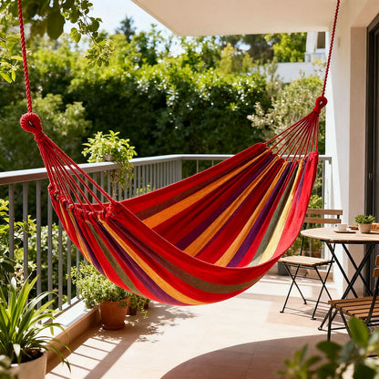 Double Hammock Breathable Cotton Blend Reinforced Ropes & Carabiner