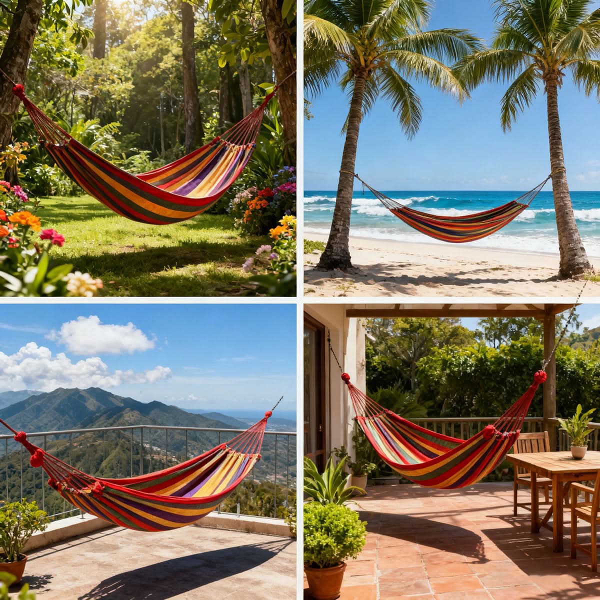Double Hammock Breathable Cotton Blend Reinforced Ropes & Carabiner