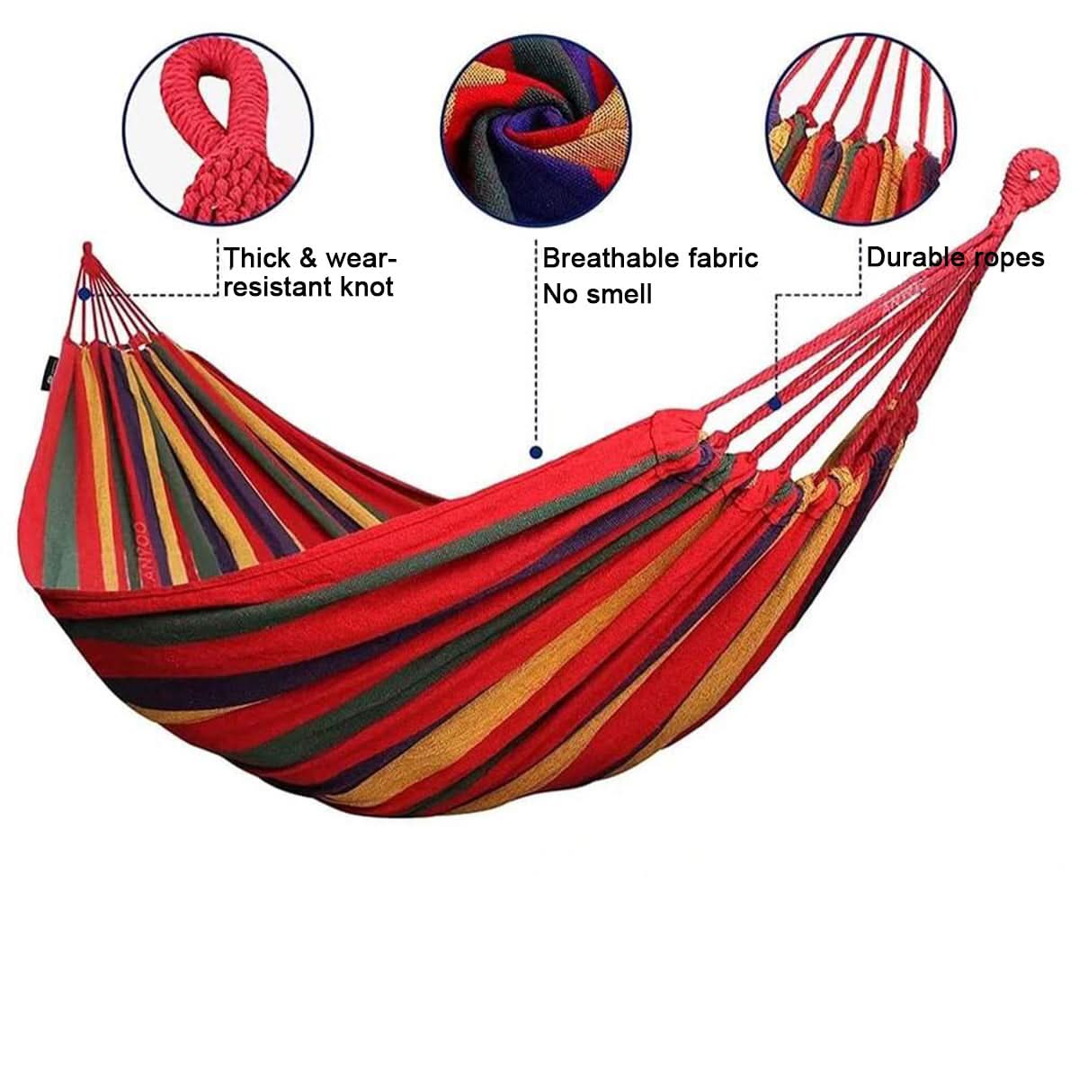 Double Hammock Breathable Cotton Blend Reinforced Ropes & Carabiner