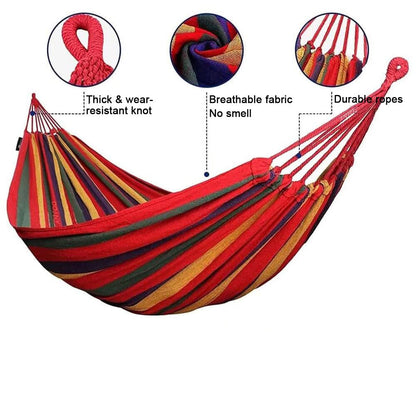 Double Hammock Breathable Cotton Blend Reinforced Ropes & Carabiner