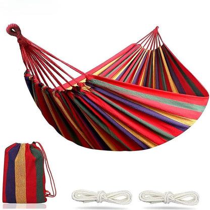 Double Hammock Breathable Cotton Blend Reinforced Ropes & Carabiner