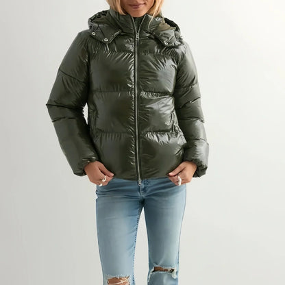 Down Jacket Lightweight Shiny Finish Adjustable Hood