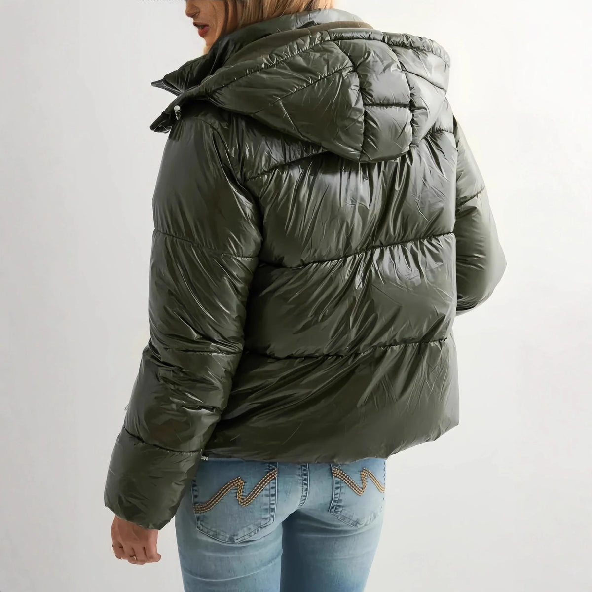 Down Jacket Lightweight Shiny Finish Adjustable Hood