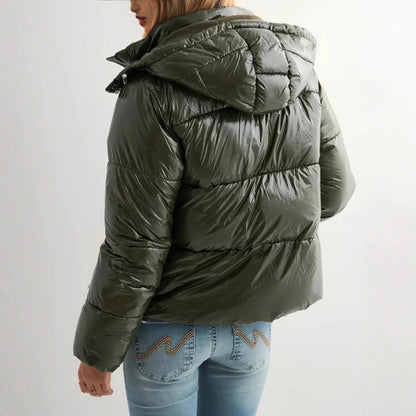 Down Jacket Lightweight Shiny Finish Adjustable Hood