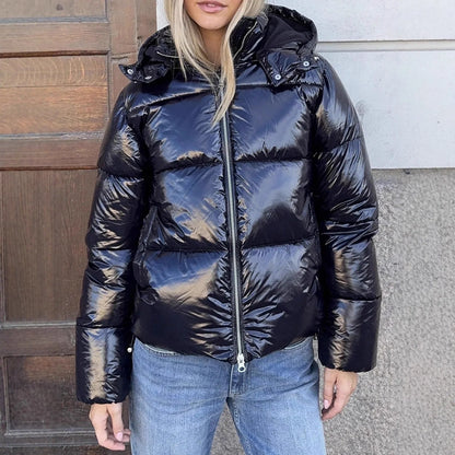 Down Jacket Lightweight Shiny Finish Adjustable Hood