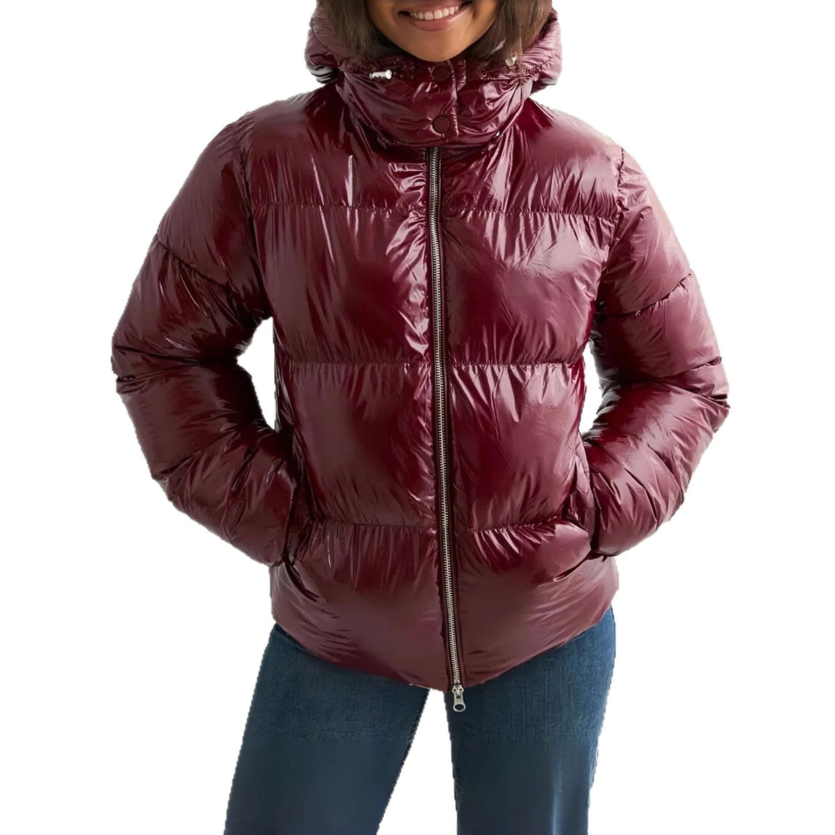 Down Jacket Lightweight Shiny Finish Adjustable Hood