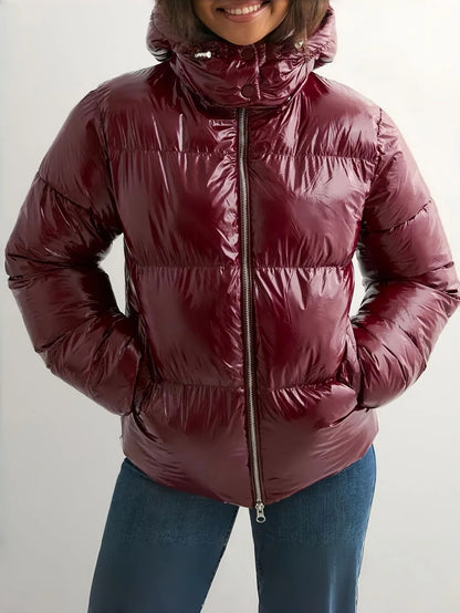 Down Jacket Lightweight Shiny Finish Adjustable Hood