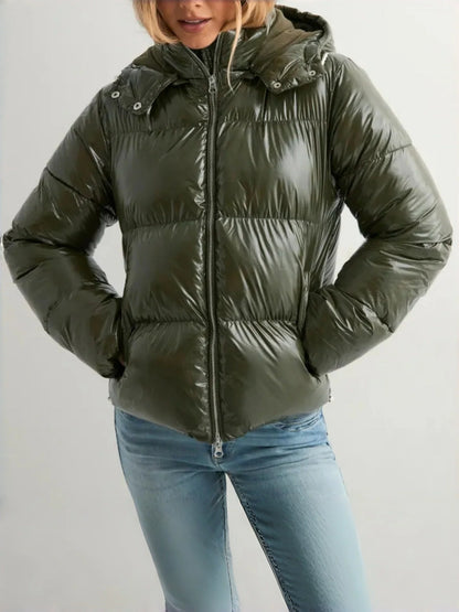 Down Jacket Lightweight Shiny Finish Adjustable Hood