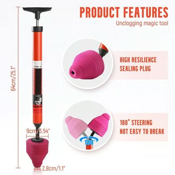 Drain Plunger Compressed Air Interchangeable Attachments Reusable