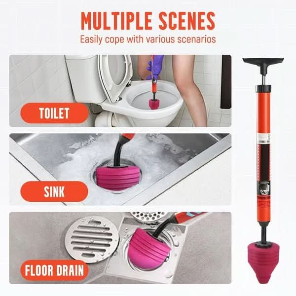Drain Plunger Compressed Air Interchangeable Attachments Reusable