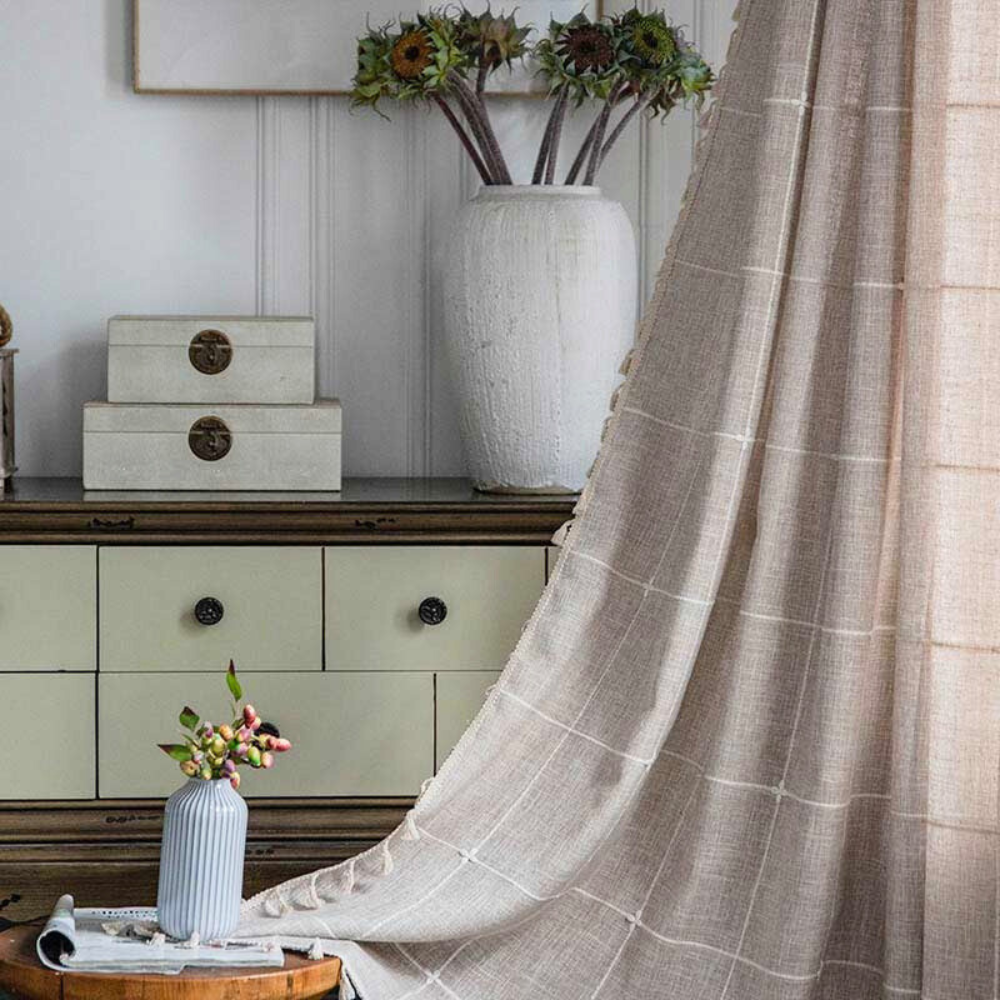 Drapes Boho Plaid Semi-Blackout Cotton Blend